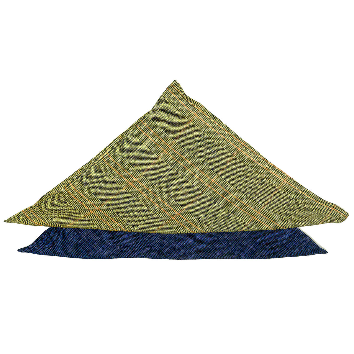 Blue Linen Glen Check Pocket Square