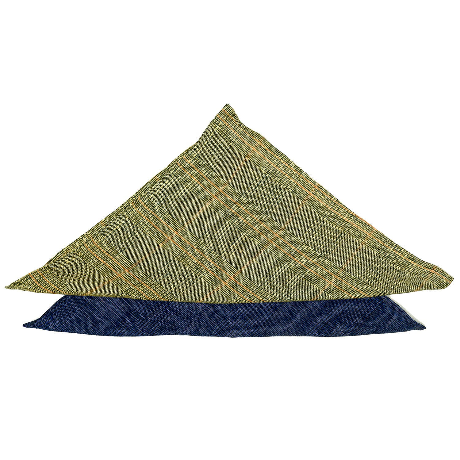 Blue Linen Glen Check Pocket Square